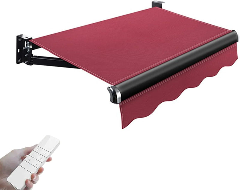 Outdoor Retractable Electric Patio Awning Sunshade Shelter with Remote Control & Manual Crank