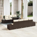 Garden Sofa Set with Cushions 8-Piece Beige and Cream Polyrattan Lounge Furniture for Garden Patio Balcony Weatherproof and Waterproof with Height-Adjustable Table and Cosy Cushions