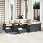 Garden Sofa Set 12 Pieces with Cushions Black Cream Polyrattan Weatherproof Lounge Furniture for Patio Balcony Modular Outdoor Two Seater with Storage Space and Table, Cosy and Space Saving