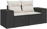 Garden Sofa Set with Cushions, 11 Pieces, Poly Rattan Black Cream, Weatherproof Lounge Furniture for Garden, Balcony, Patio, Modular with Wooden Table, Comfortable and Durable