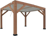 Yardistry 11ft x 13ft (3.4 x 4m) Wooden Louvered Pergola with Aluminium Roof 100% FSC certified premium wood