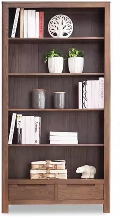 Book Shelf Open Bookcase Solid Wood Bookcase Modern Nordic Oak Bookshelf Storage Shelf Simple Walnut for Living Room, Home Office, Bedroom(A1)