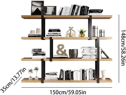 Book Shelf Open Bookcase Living Room Iron Industrial Style Partition Wall Display Rack Study Solid Wood Multi-layer Bookshelf for Living Room, Home Office, Bedroom