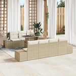 Garden Sofa Set with Cushions 8-Piece Beige and Cream Polyrattan Lounge Furniture for Garden Patio Balcony Weatherproof and Waterproof with Height-Adjustable Table and Cosy Cushions