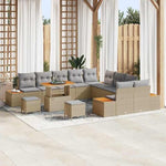 Garden Sofa Set with Cushions and Storage Space 14-Piece Beige Poly Rattan Weatherproof Outdoor Lounge Furniture for Garden Patio Balcony with Removable Cushions and Lightweight Aluminium
