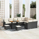 Garden Sofa Set Poly Rattan with Cushion Black Cream 13-Piece Outdoor Lounge Furniture for Garden Patio Balcony Weatherproof Modular Cosy Space Saving with Storage Function