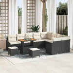 Garden Sofa Set Black Poly Rattan with Cushions 12 Pieces Weatherproof Outdoor Lounge Furniture for Garden, Patio, Balcony, with Storage Space, Modular Cosy, Includes Table and Cushion