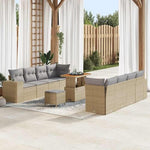 Garden Sofa Set with Cushions, 11 Pieces, Poly Rattan Black Cream, Weatherproof Lounge Furniture for Garden, Balcony, Patio, Modular with Wooden Table, Comfortable and Durable