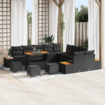 Garden Sofa Set Grey with Cushions, 13 Pieces, Made of Poly Rattan and Powder-Coated Steel for Garden, Balcony, Patio, Weatherproof Lounge Furniture with Storage Function and Table