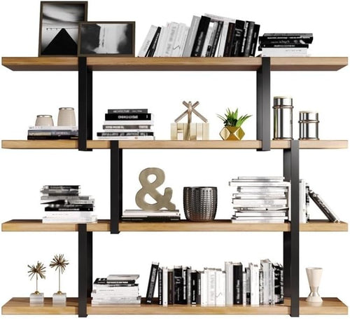 Book Shelf Open Bookcase Living Room Iron Industrial Style Partition Wall Display Rack Study Solid Wood Multi-layer Bookshelf for Living Room, Home Office, Bedroom