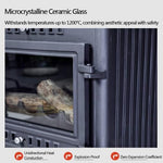 Cast Iron Wood Burning Stove, Heats 900 Sq Ft, Secondary Combustion, Large Glass Window, Air Wash System, Includes Chimney Pipe, Efficient & Eco Friendly Heat Source for Home Cabin