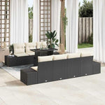 Garden Sofa Set with Cushions 8-Piece Beige and Cream Polyrattan Lounge Furniture for Garden Patio Balcony Weatherproof and Waterproof with Height-Adjustable Table and Cosy Cushions