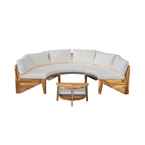 Alora 6-Person Half Moon Beige Patio Sectional Set with Cushions and Table