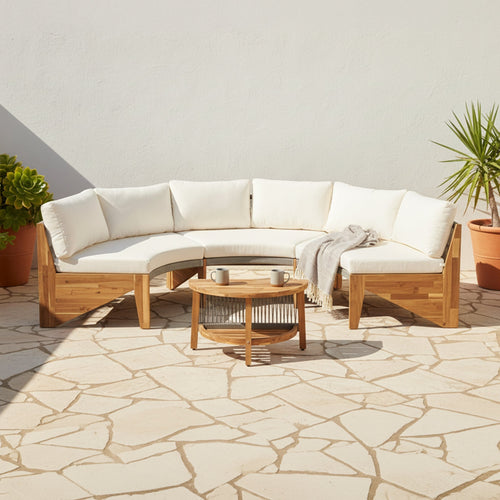Alora 6-Person Half Moon Beige Patio Sectional Set with Cushions and Table
