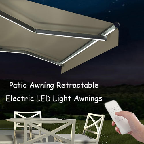 Electric Retractable Patio Awning with LED Lights, 3x1.5m Sun Protection Outdoor Canopy for Garden, Restaurant, Cafe