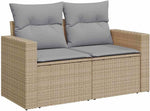 Garden Sofa Set 10 Pieces Beige and Light Grey Cushion Poly Rattan Furniture for Garden Patio Balcony Weatherproof Modular Comfortable Includes Table and Stool Durable