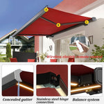 Outdoor Patio Electric Retractable LED Awning for Deck Garden, Sunshade UV Protection Weather-Resistant Easy Installation Adjustable Canopy