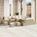 Garden Sofa Set with Cushions and Storage Space 14-Piece Beige Poly Rattan Weatherproof Outdoor Lounge Furniture for Garden Patio Balcony with Removable Cushions and Lightweight Aluminium