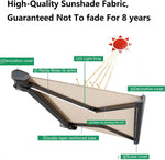 Patio Awning Electric Motorized Retractable, UV & Water-Resistant 3x2.5m Outdoor Shade Canopy for Garden Decks Sun Protection