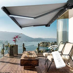 Retractable Electric Patio Awning with Remote Control & LED Light, Aluminum Sun Shade for Backyard Garden Balcony Deck