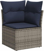 Garden Sofa Set 11-Piece Grey Navy Blue Poly Rattan Weatherproof with Cushions and Cushions for Garden Balcony Patio Outdoor Lounge Corner Couch Seating Furniture with Storage Space and Garden