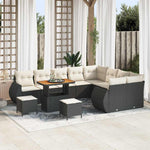 Garden Sofa Set 12 Pieces with Cushions Black Cream Polyrattan Weatherproof Lounge Furniture for Patio Balcony Modular Outdoor Two Seater with Storage Space and Table, Cosy and Space Saving