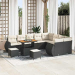 Garden Sofa Set 12 Pieces with Cushions Black Cream Polyrattan Weatherproof Lounge Furniture for Patio Balcony Modular Outdoor Two Seater with Storage Space and Table, Cosy and Space Saving