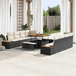 Garden Sofa Set Black Poly Rattan with Cushions 11 Pieces Weatherproof Lounge Furniture for Garden Balcony Patio with Storage Space and Sturdy Construction, Lightweight, Space-Saving, Cosy
