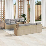 Garden Sofa Set 9 Pieces with Cushions and Storage Space Beige Poly Rattan Weatherproof Lounge Furniture for Garden Balcony Patio Comfortable Upholstery Outdoor