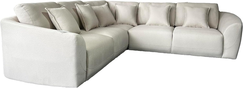 L Shaped Corner Sofa Wide Curve Armrests with Deep Cushions Upholstered Corner Sofa for Living Room Modern Sofa Couches for Family Home (Cream)