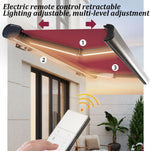 Outdoor Patio Electric Retractable LED Awning for Deck Garden, Sunshade UV Protection Weather-Resistant Easy Installation Adjustable Canopy