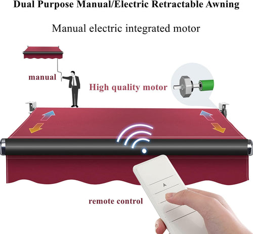 Electric Retractable Patio Awning, Deluxe Commercial Grade Wall-mounted Outdoor Canopy Sunshade Shelter for Window Door, Yard Porch Balcony,3x2m