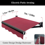 Electric Patio Retractable Awning Remote Control & Manual Crank Door Window Sunshade 3x2.5m Striped Design