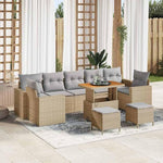 Garden Sofa Set 10 Pieces Beige and Light Grey Cushion Poly Rattan Furniture for Garden Patio Balcony Weatherproof Modular Comfortable Includes Table and Stool Durable