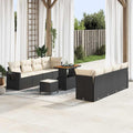 Garden Sofa Set with Cushions 11-Piece Black Cream Poly Rattan Weatherproof Modular for Garden Patio Balcony with Height-Adjustable Table and Storage Compartments Comfortable Lounge Furniture