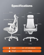 LiberNovo PRO AirFlow Dynamic Ergonomic Office Chair, Desk Chair with Active AirFlow Seat Ventilation, 2 Ventilation Speeds, 5 Recline, Built-in Spine Stretch, for Home Office, Glacier 45cm