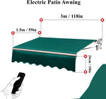 Outdoor Patio Electric Retractable Awning Sun Shade w/Remote Control & Manual Crank Handle, 3x1.5m for Courtyard Balcony Deck Shop Restaurant Cafe