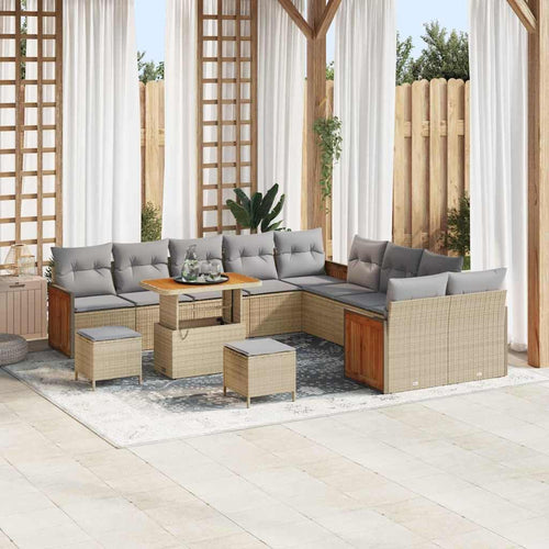 Garden Sofa Set Poly Rattan with Cushion Beige Light Grey 17-Piece Weatherproof Outdoor Lounge Furniture for Garden Balcony Patio Flexible Corner Couch with Aluminium Frame and Cosy Cushions