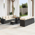 Garden Sofa Set with Cushions, 11 Pieces, Poly Rattan Black Cream, Weatherproof Lounge Furniture for Garden, Balcony, Patio, Modular with Wooden Table, Comfortable and Durable