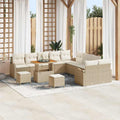 Garden Sofa Set 13 Pieces with Cushions in Beige and Cream, Polyrattan and Acacia Wood, Weatherproof Lounge Furniture for Patio and Balcony, with Storage Space and Comfortable Padding