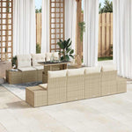 Garden Sofa Set with Cushions 8-Piece Beige and Cream Polyrattan Lounge Furniture for Garden Patio Balcony Weatherproof and Waterproof with Height-Adjustable Table and Cosy Cushions