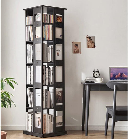 Solid Wood Bookshelf for Living Room Furniture Minimalist Household Floor Book Shelf Light Swivel Bookcase(D)