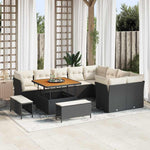 Garden Sofa Set 12 Pieces with Cushions in Black and Cream, Weatherproof Poly Rattan Lounge Furniture for Patio and Balcony, Modular Corner Couch with Storage Space, Comfortable Outdoor Wooden