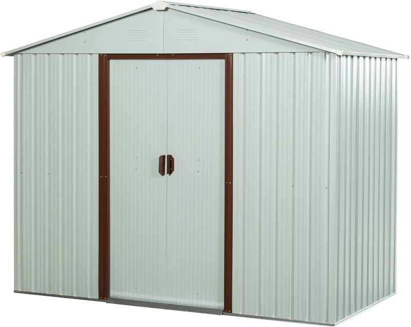 SKYXIU Outdoor Storage Shed Waterproof,Metal Garden Shed for Bike,Trash Can, Machine,Galvanized Steel Outdoor Storage Cabinet,Outdoor Metal Shed for Backyard, Patio(8ft x 4ft)