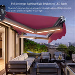 Patio Retractable Outdoor Awning Aluminum Canopy with LED Light Strip 5-Speed Settings 304 Stainless Steel Crank Arm 2.5x1.5m Perfect for Patios and Decks