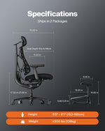 LiberNovo PRO AirFlow Dynamic Ergonomic Office Chair with Footrest, Desk Chair with Active AirFlow Seat Ventilation, 2 Ventilation Speeds, 5 Recline, Built-in Spine Stretch, for Office, Graphite 48cm