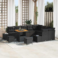 Garden Sofa Set with Cushions, 12-Piece Black Poly Rattan, Weatherproof, Outdoor Lounge Furniture for Garden, Balcony, Patio with Storage Space and Polyester Filling, Modular, Easy Care