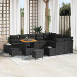 Garden Sofa Set with Cushions, 12-Piece Black Poly Rattan, Weatherproof, Outdoor Lounge Furniture for Garden, Balcony, Patio with Storage Space and Polyester Filling, Modular, Easy Care