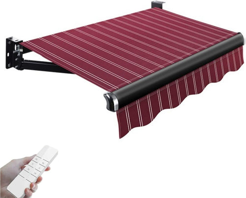 Electric Patio Retractable Awning Remote Control & Manual Crank Door Window Sunshade 3x2.5m Striped Design
