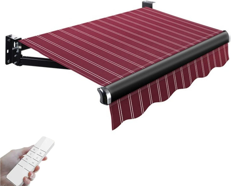 Electric Patio Retractable Awning Remote Control & Manual Crank Door Window Sunshade 3x2.5m Striped Design